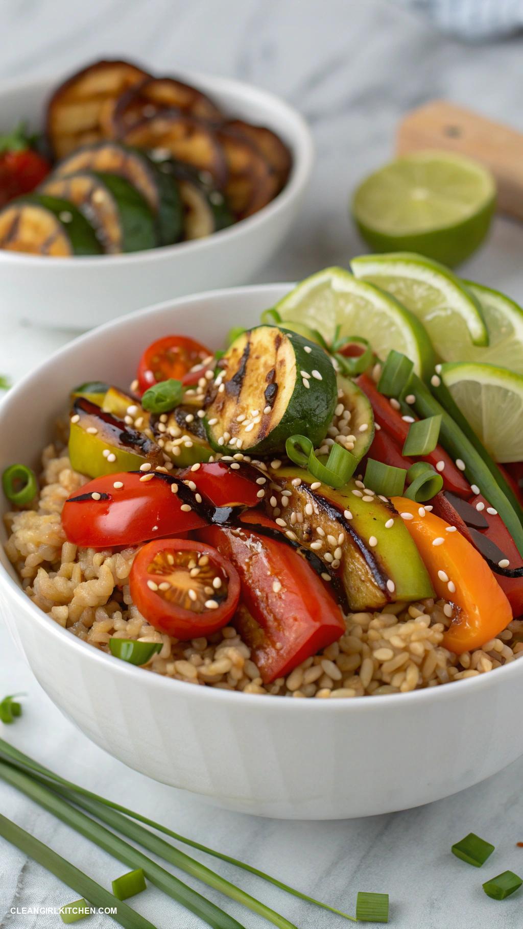 healthy bowl recipes Brown Rice and Grilled Veggie Bowl with Teriyaki Sauce
