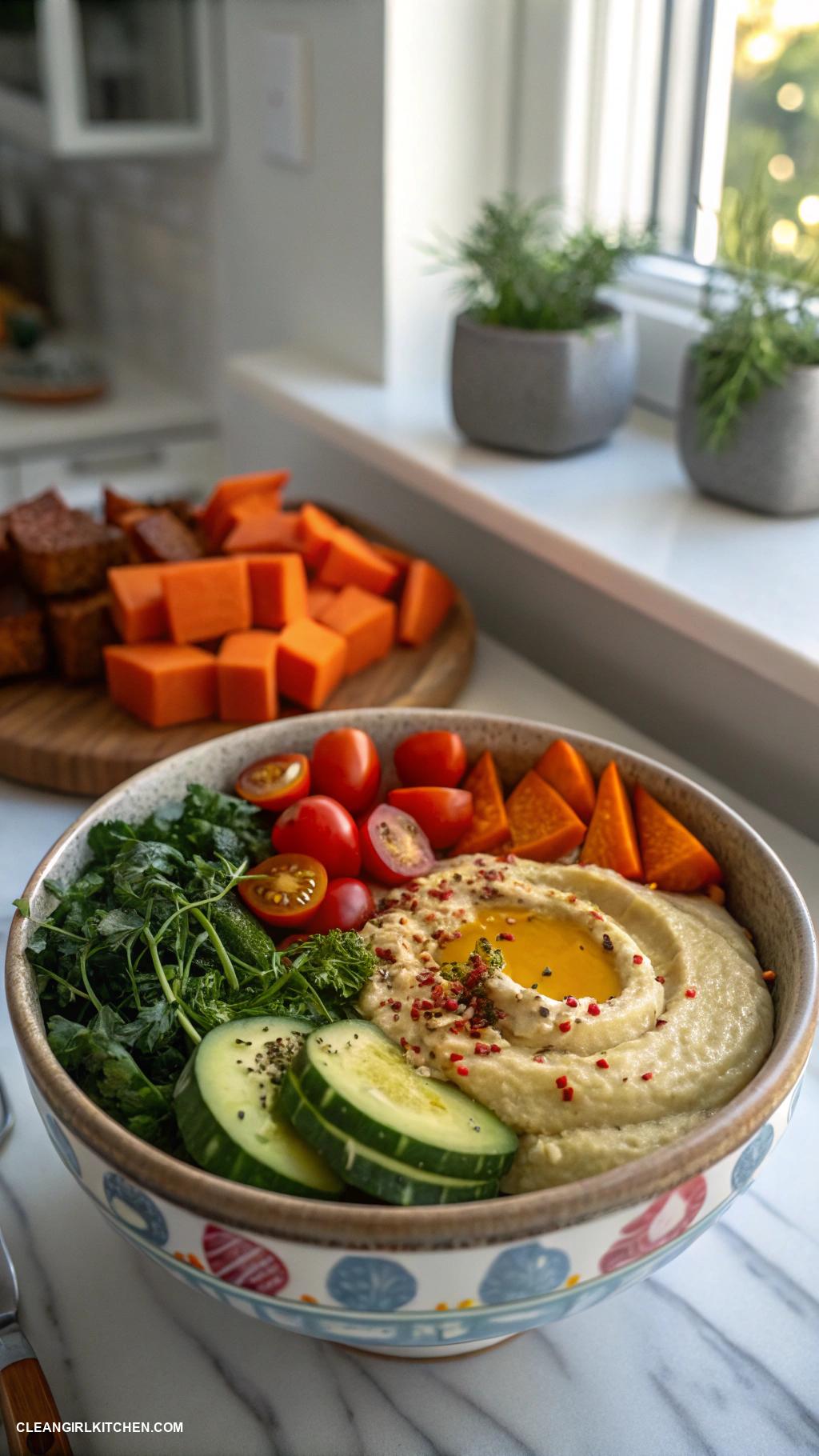 healthy bowl recipes Buddha Bowl with Hummus and Seasonal Veggies