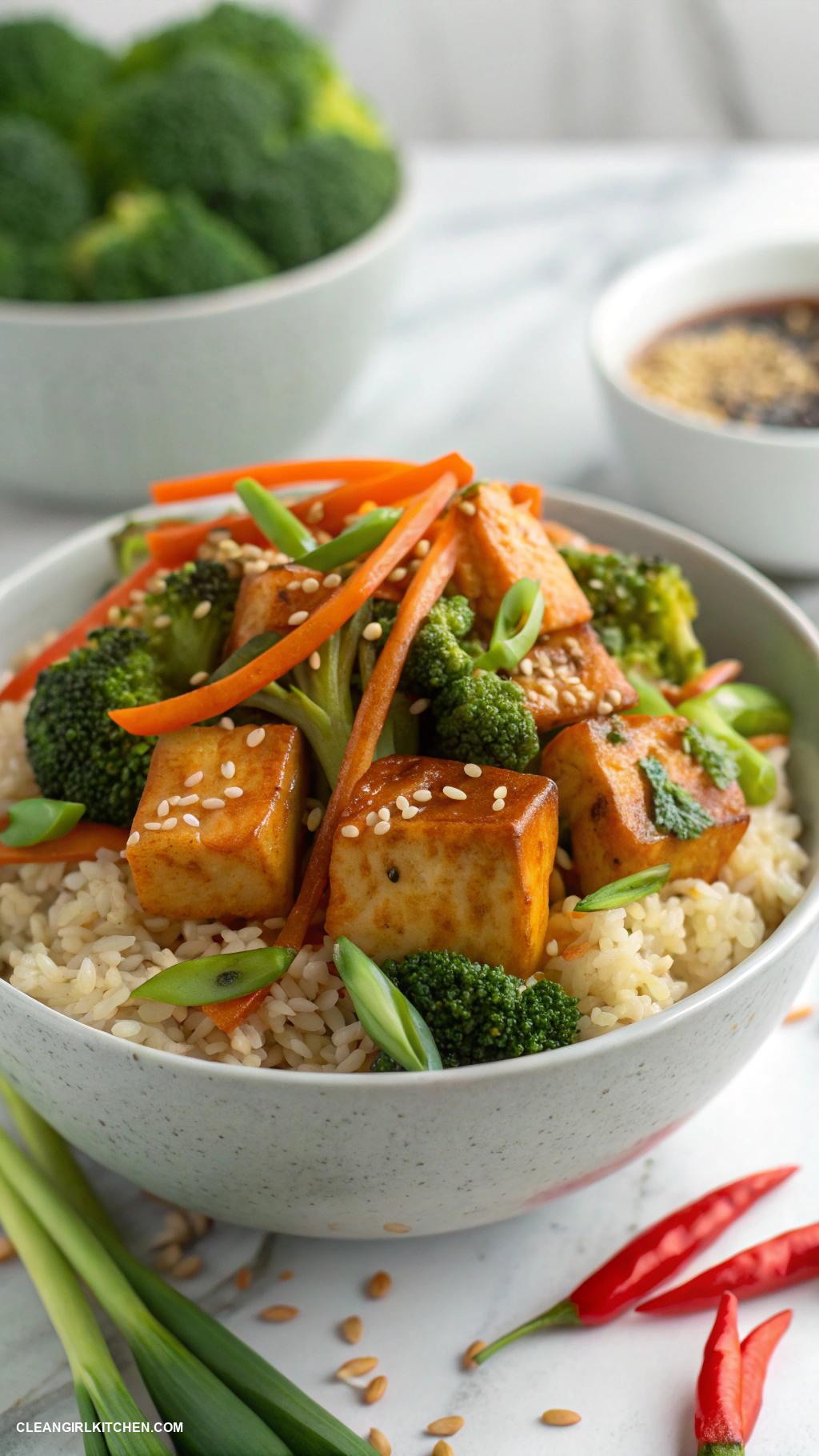 healthy bowl recipes Tofu Stir Fry Bowl with Broccoli and Carrots