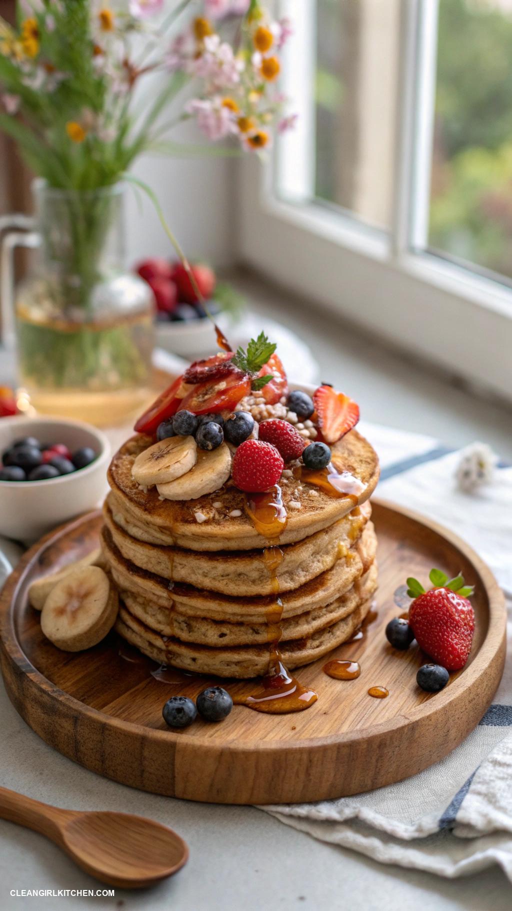 healthy breakfast recipes Buckwheat Pancakes with Maple Syrup and Fresh Fruits