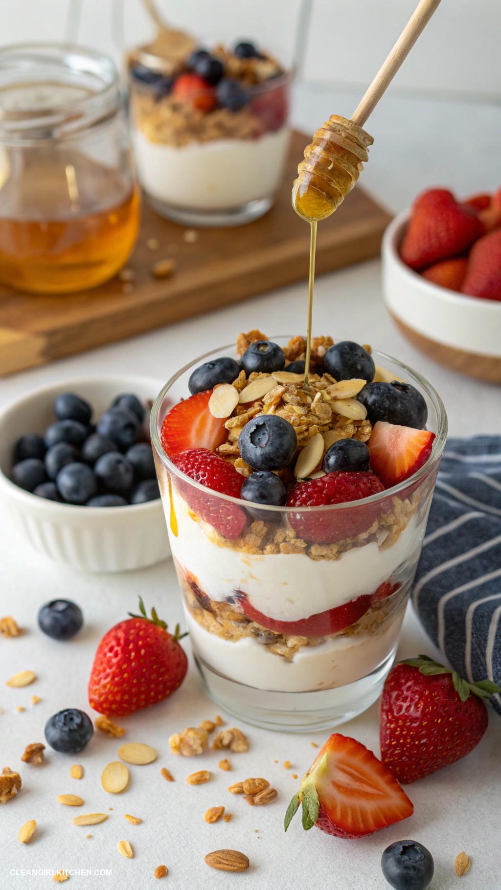 healthy breakfast recipes Greek Yogurt Parfait with Honey and Almonds