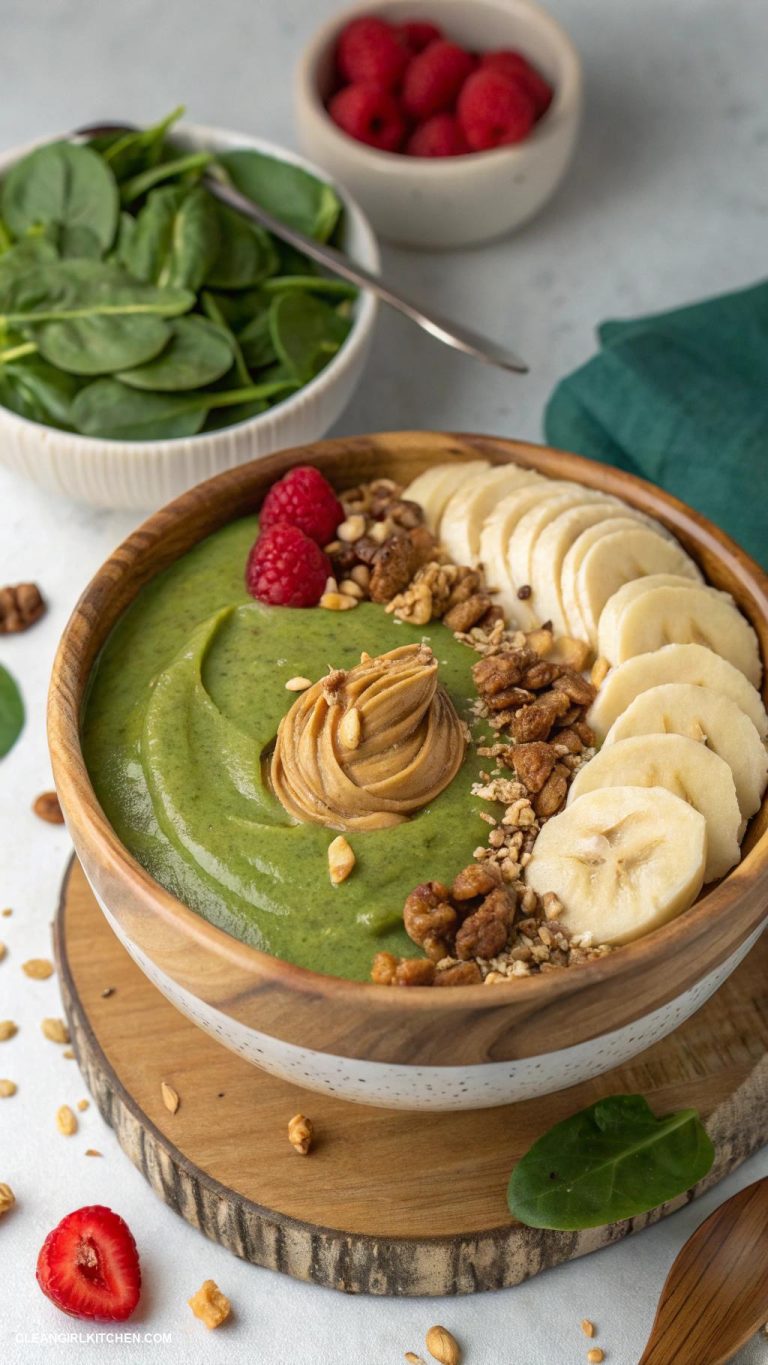healthy breakfast recipes Smoothie Bowl with Spinach Banana and Nut Butter