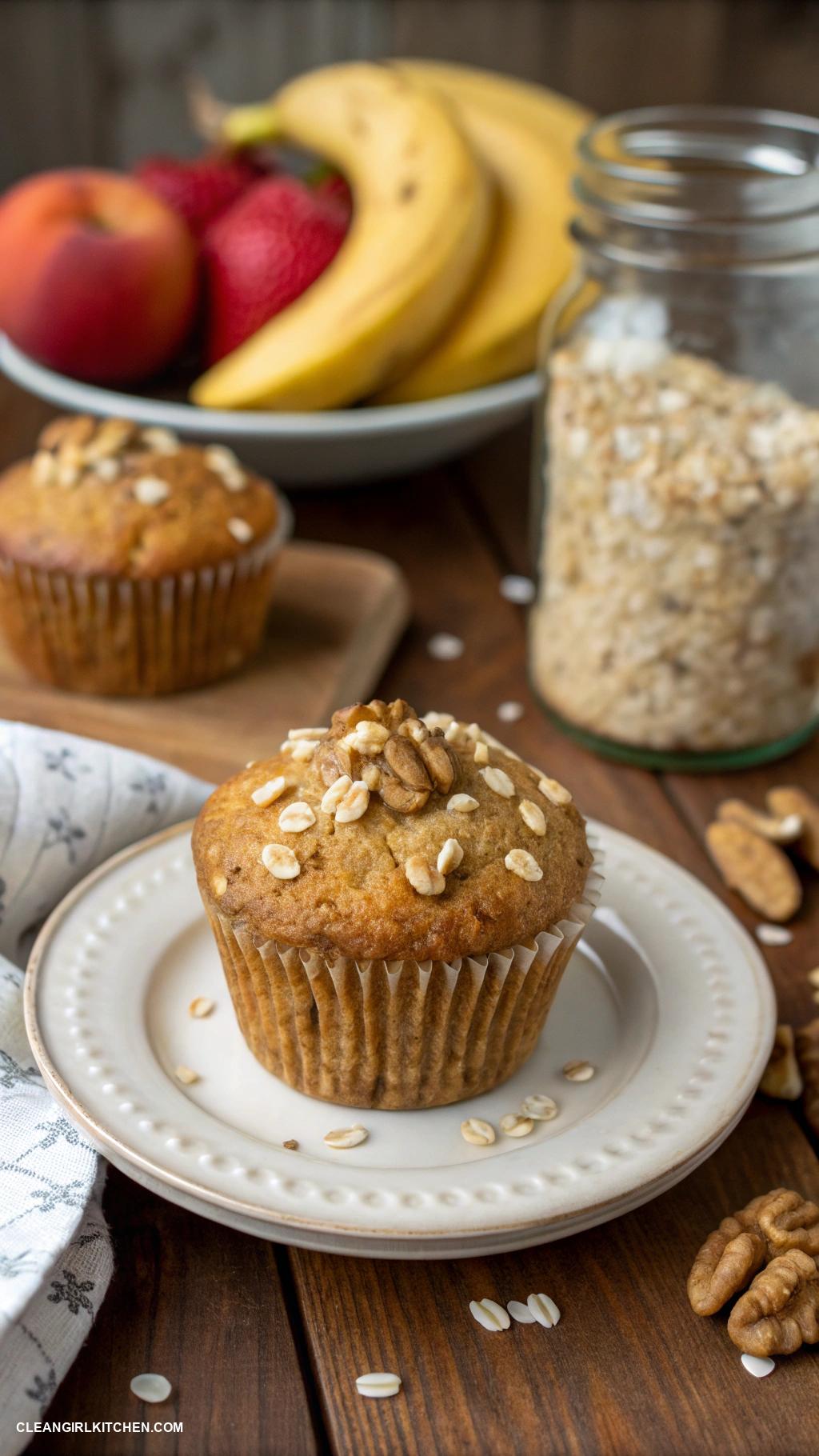 healthy breakfast recipes Whole Wheat Banana Muffins with Oats and Walnuts
