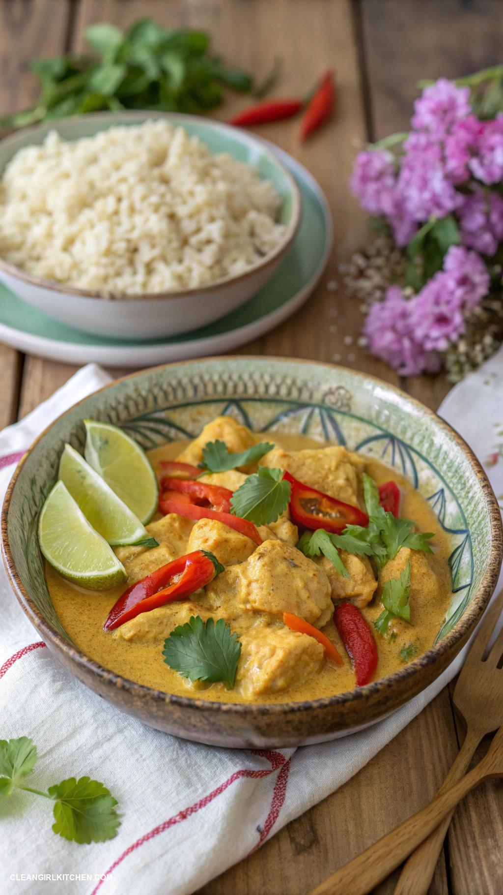 healthy chicken recipes Coconut Curry Chicken with Cauliflower Rice