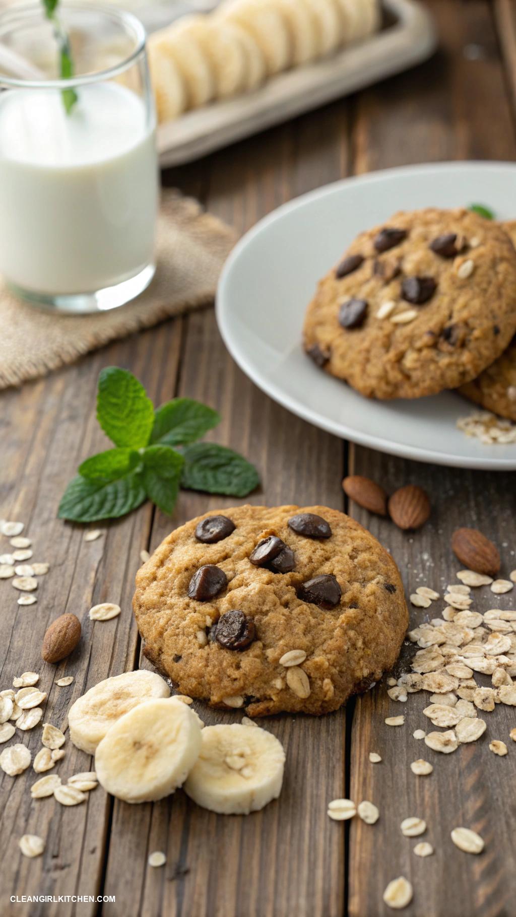healthy dessert recipes Banana Oatmeal Cookies with Dark Chocolate Chips