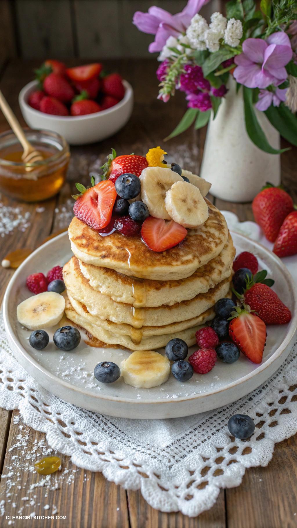 healthy dessert recipes Coconut Flour Pancakes with Fresh Fruits