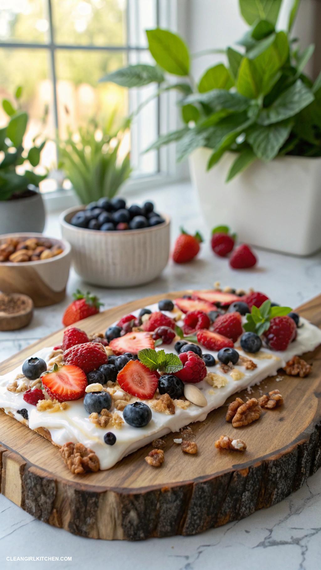 healthy dessert recipes Frozen Yogurt Bark with Nuts and Berries