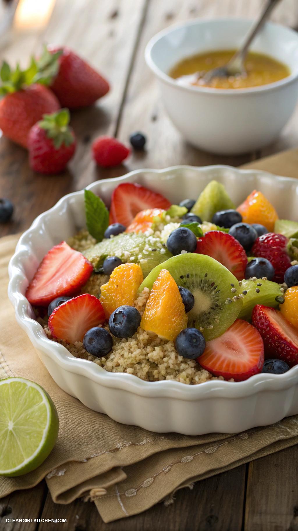 healthy dessert recipes Quinoa Fruit Salad with Lime Dressing
