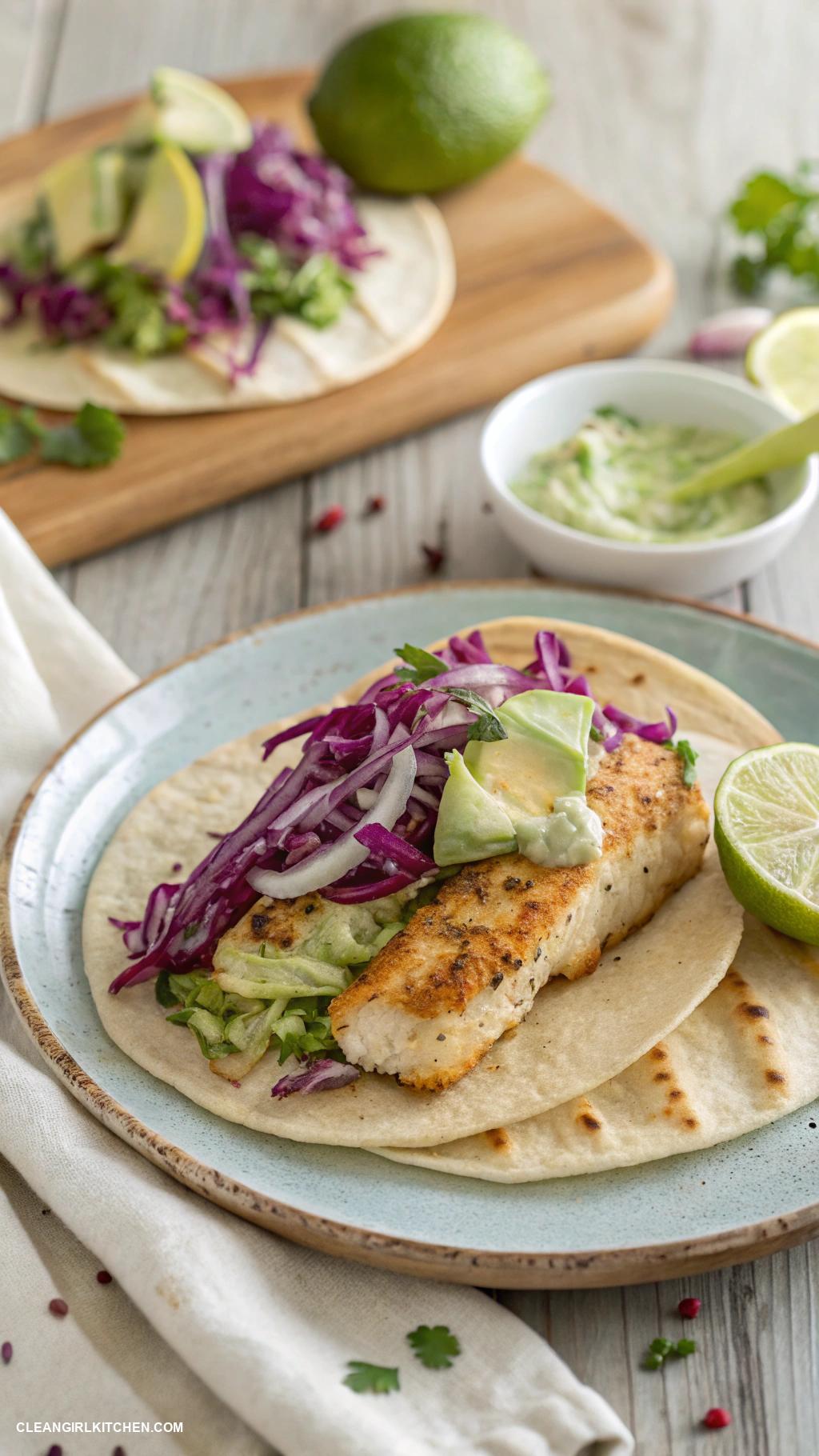 healthy fish recipes Fish Tacos with Cabbage Slaw