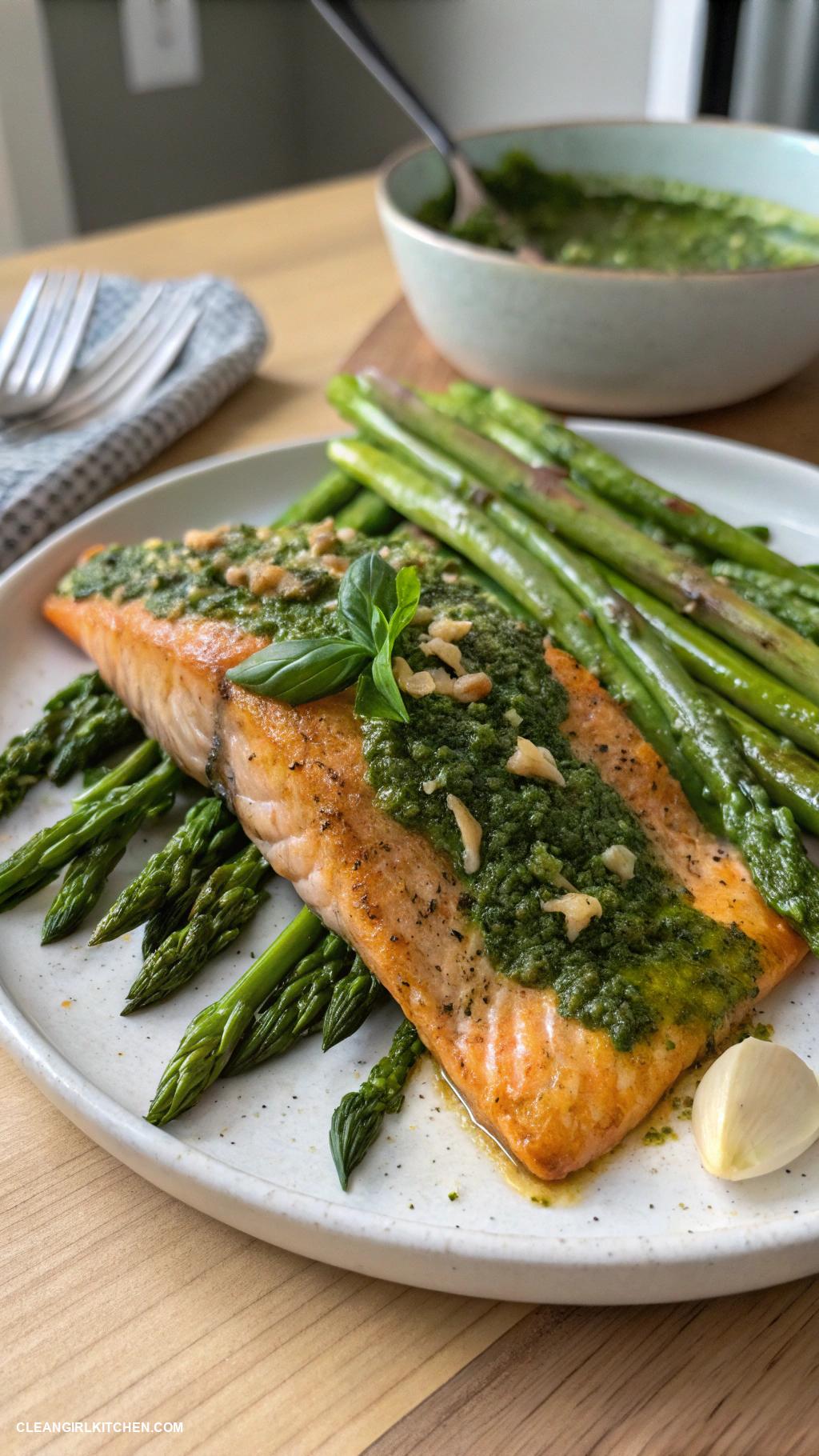 healthy fish recipes Pesto Baked Trout with Asparagus