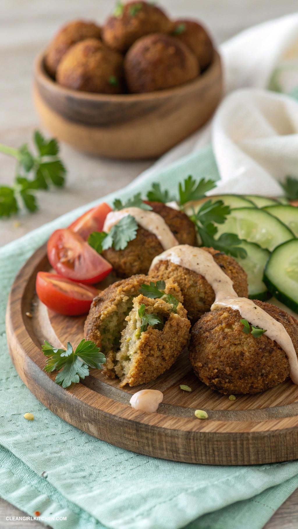 healthy foods Baked falafel with tahini sauce