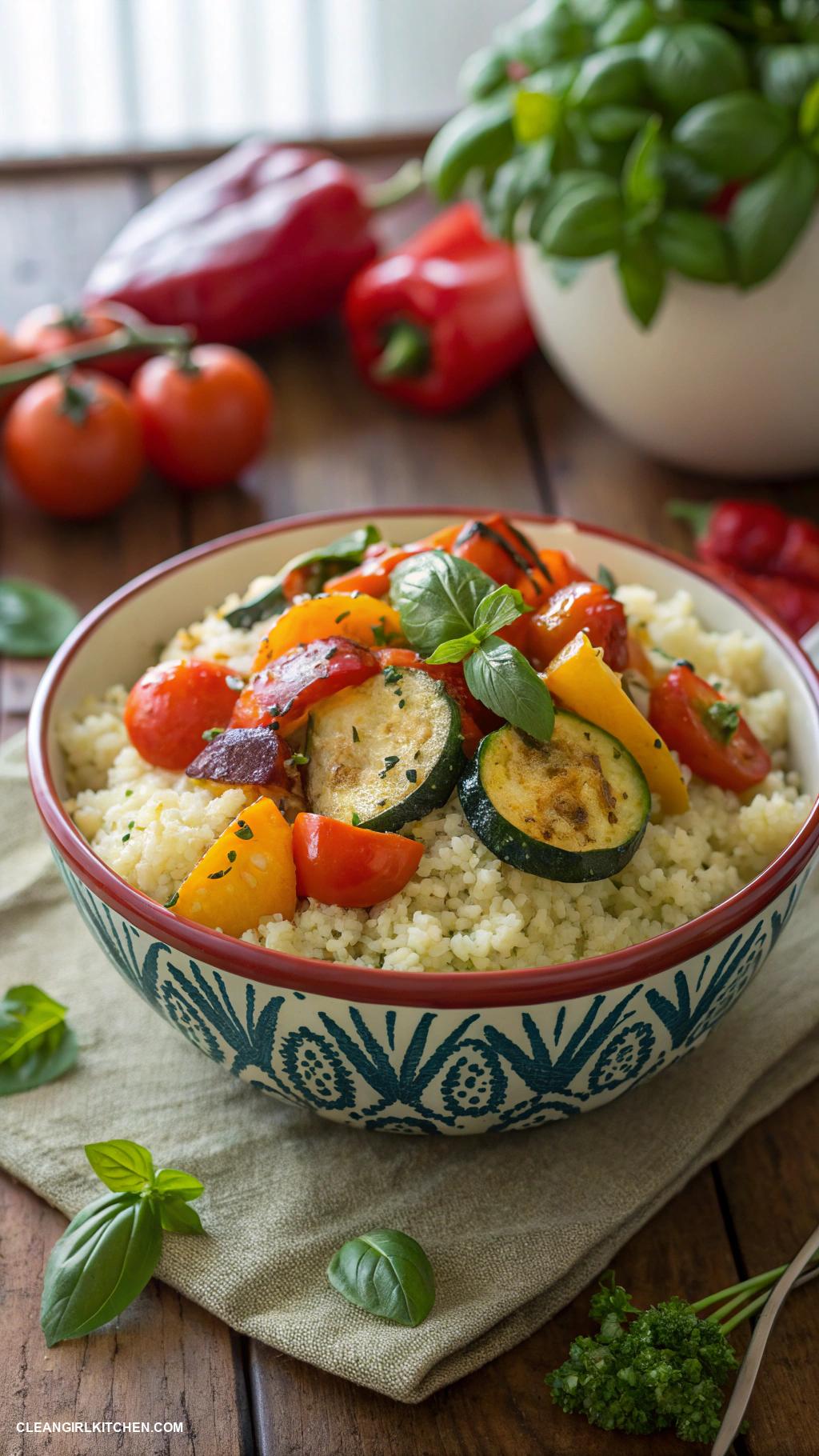 healthy foods Cauliflower rice with roasted vegetables