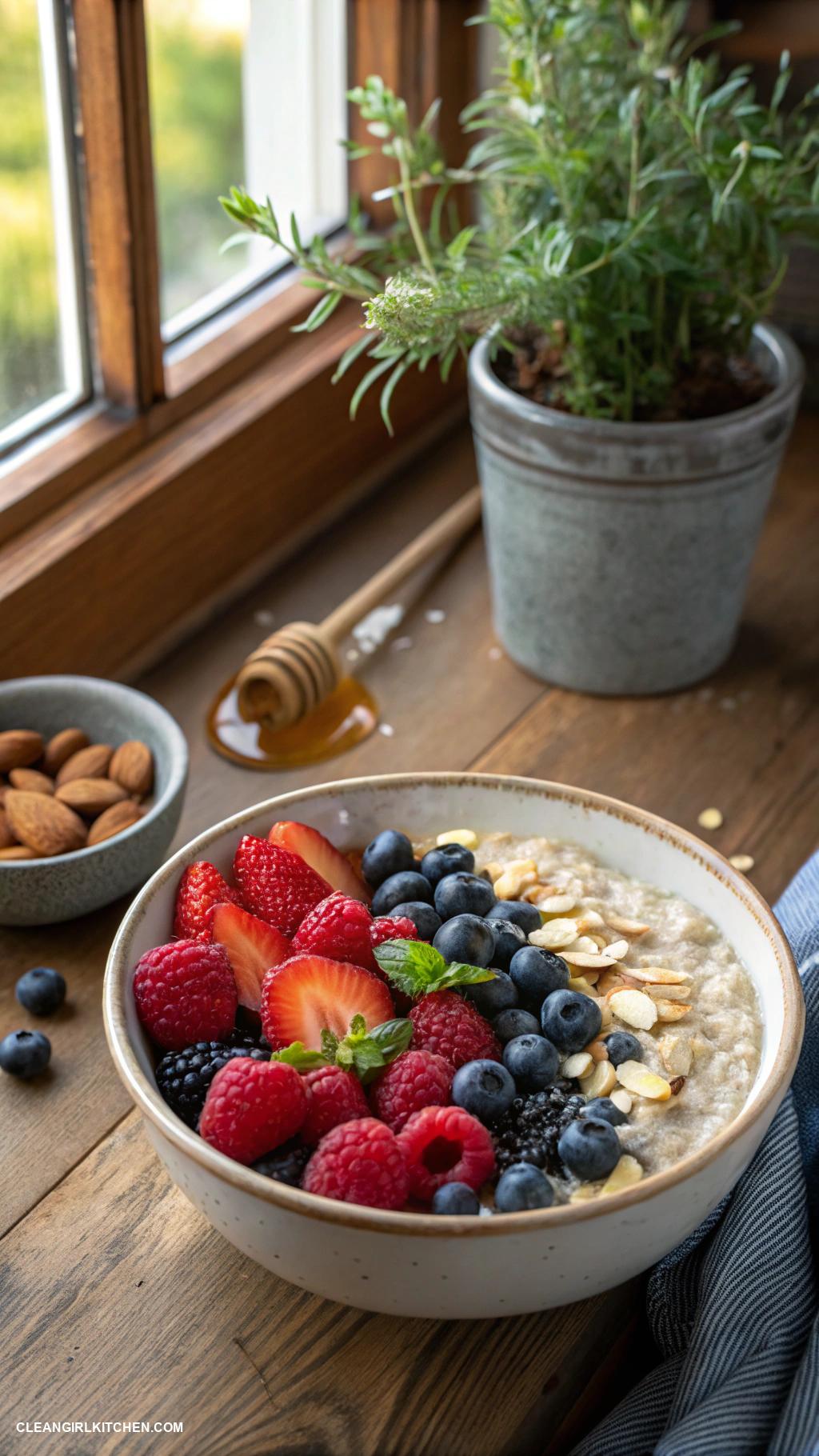 healthy foods Overnight Oats with Berries and Almonds