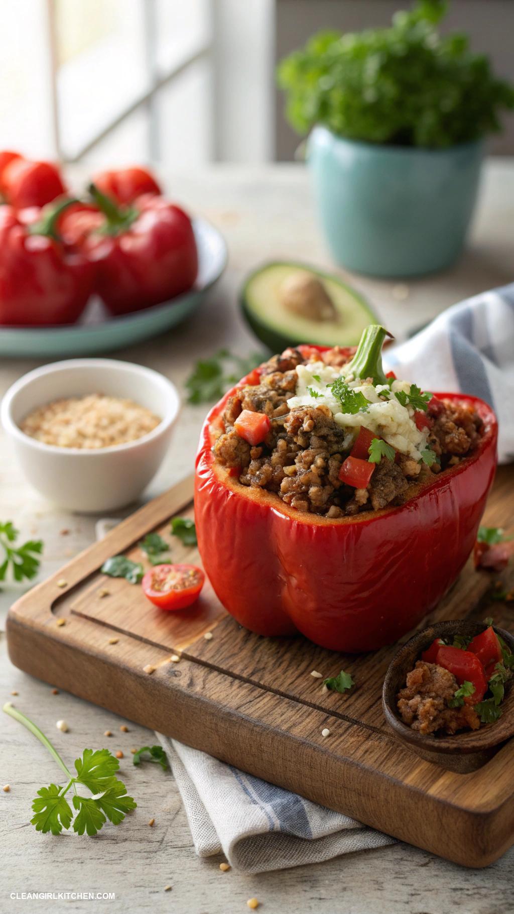 healthy foods Stuffed Bell Peppers with Ground Turkey and Quinoa