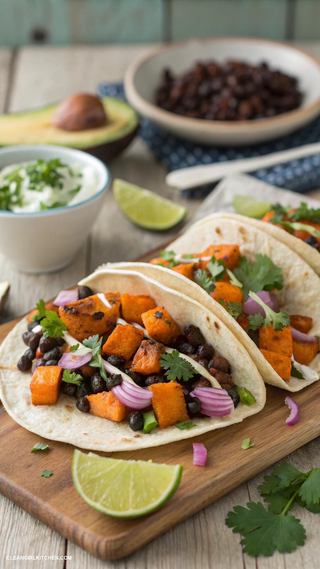 healthy foods Sweet potato and black bean tacos