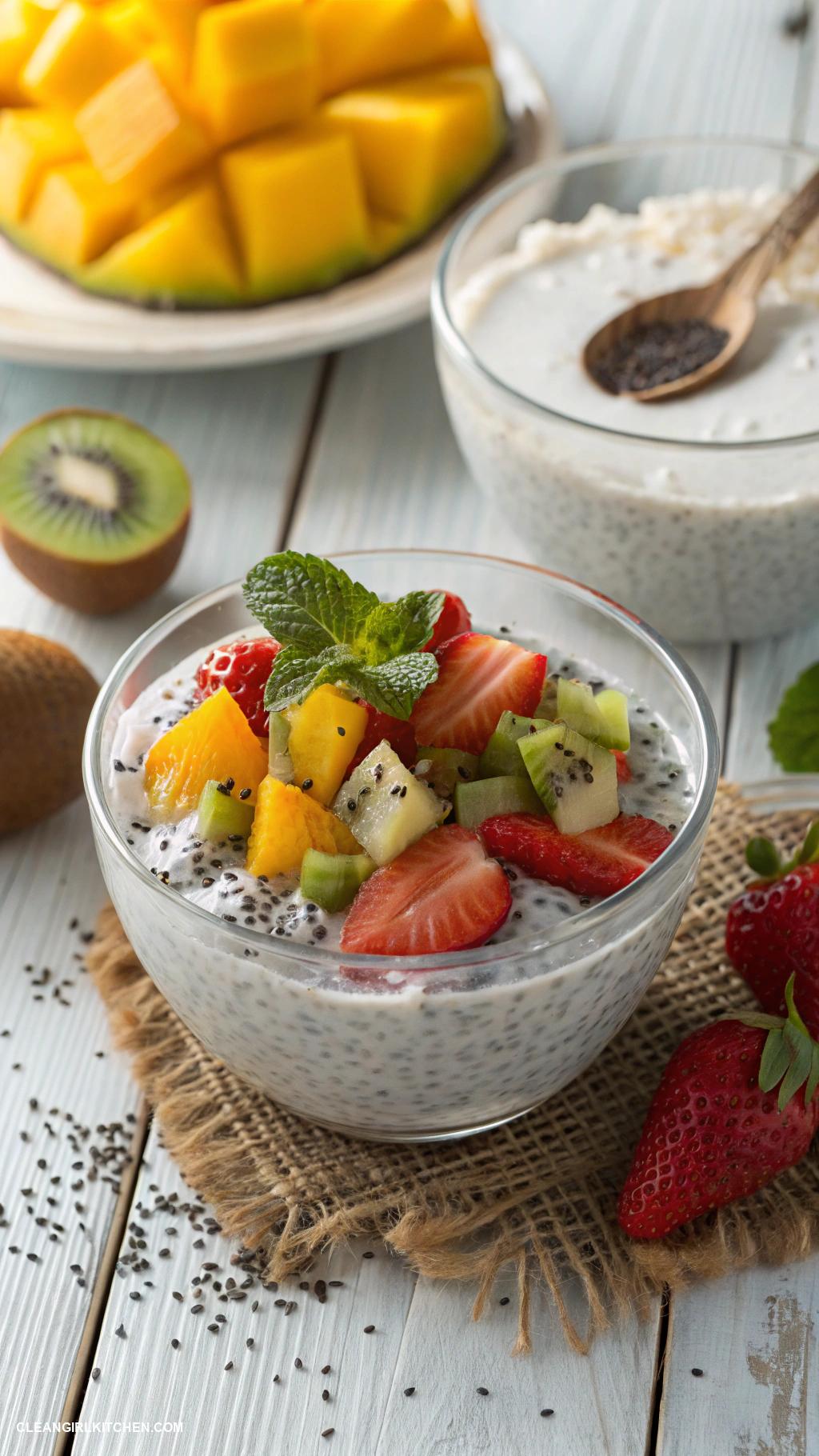 healthy fruit recipes Coconut Chia Pudding with Tropical Fruit