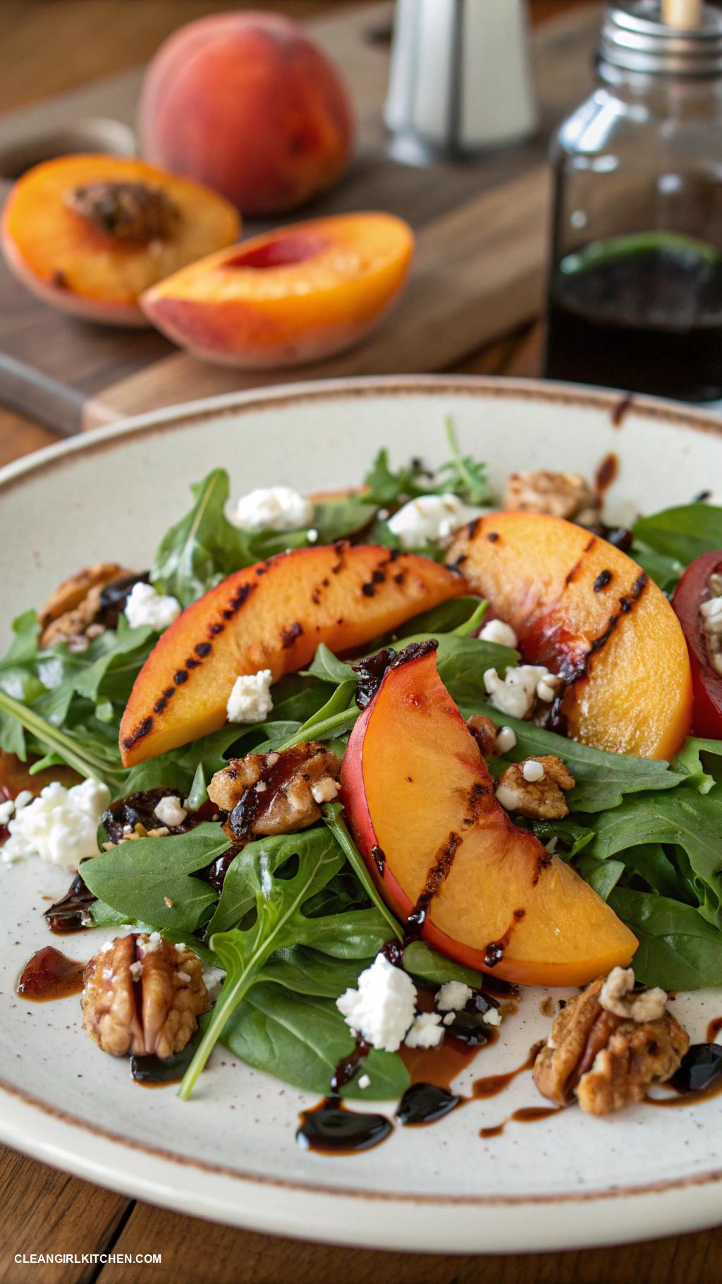 healthy fruit recipes Peach and Arugula Salad with Balsamic Reduction