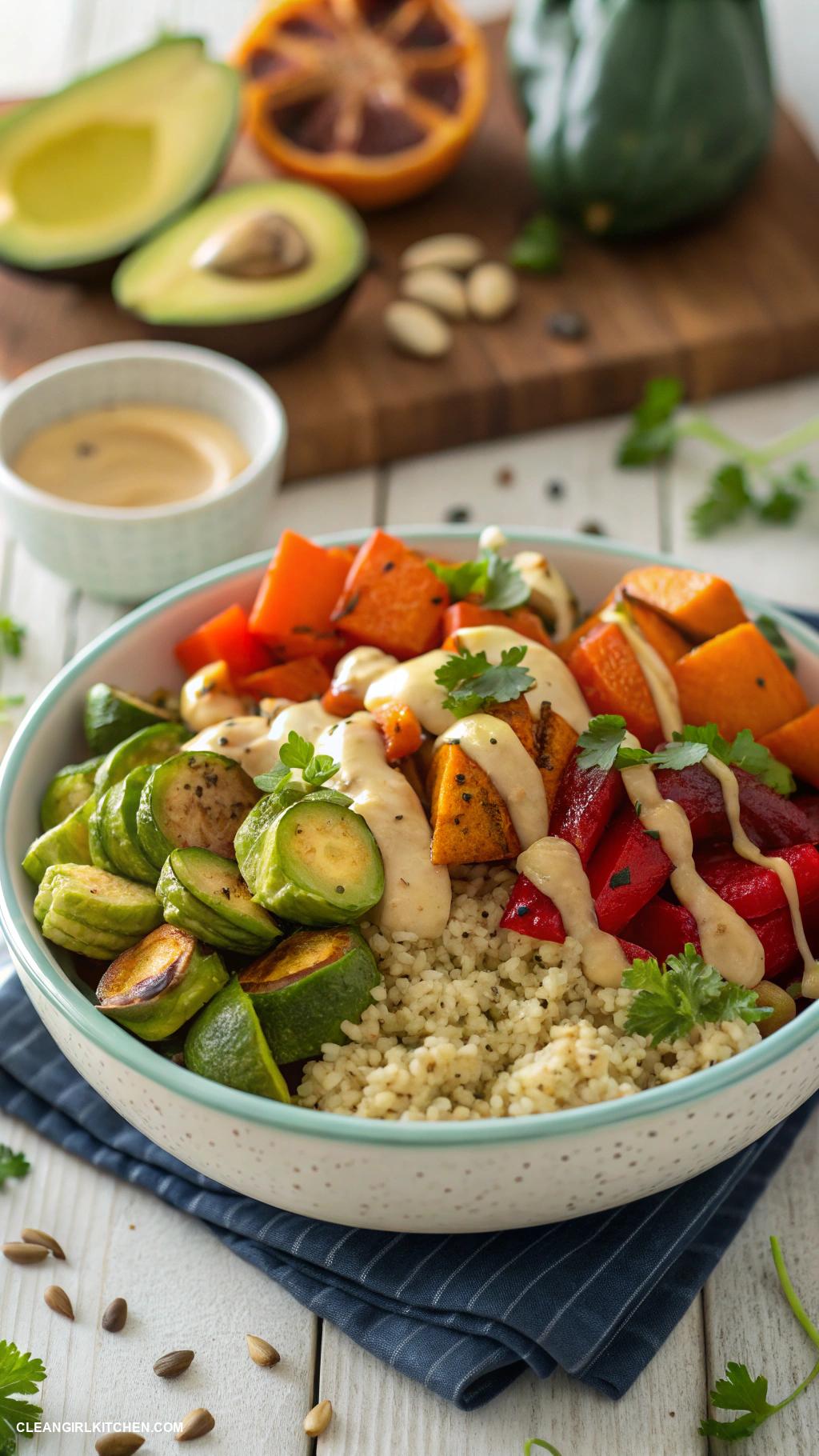 healthy lunch recipes Buddha Bowl with Roasted Vegetables and Tahini Dressing