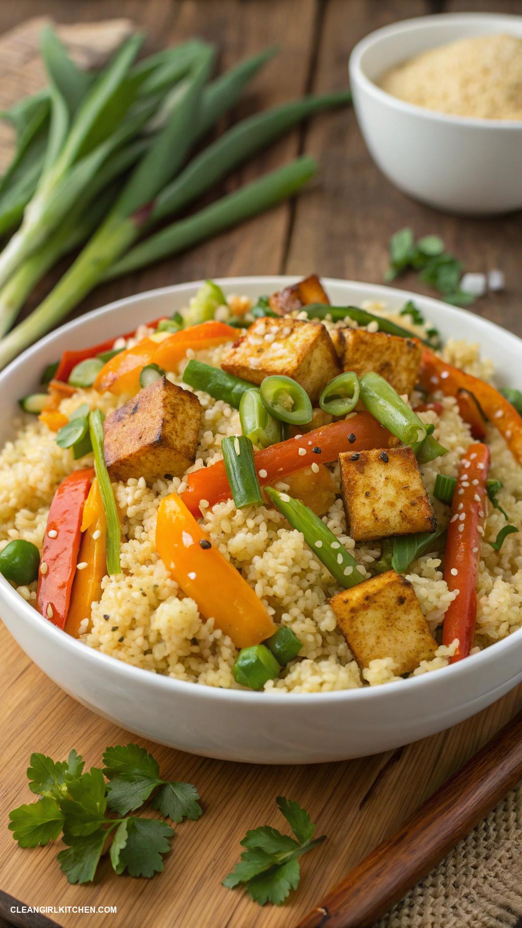 healthy lunch recipes Cauliflower Rice Stir Fry with Tofu and Mixed Vegetables