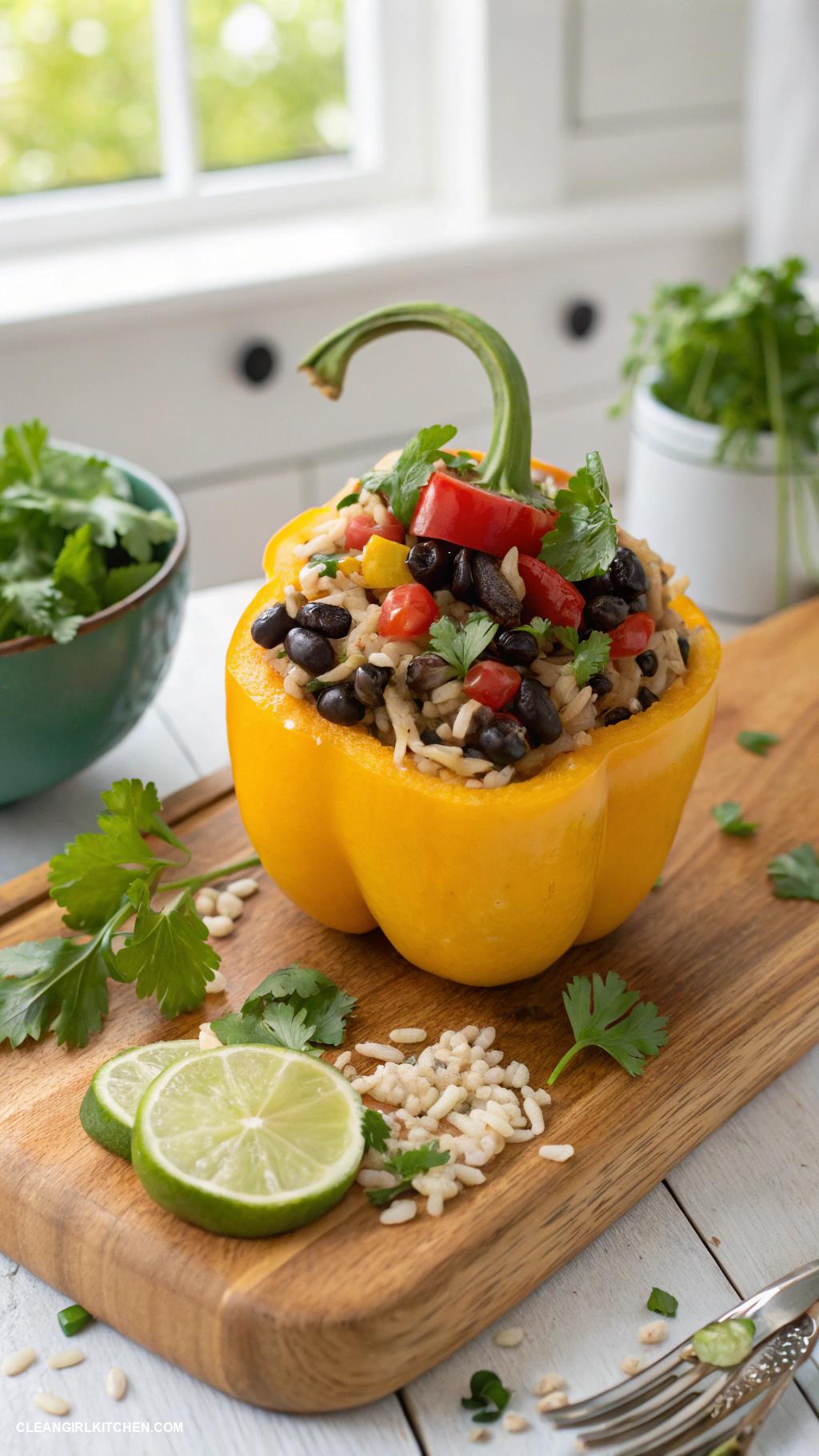 healthy lunch recipes Stuffed Bell Peppers with Brown Rice and Black Beans