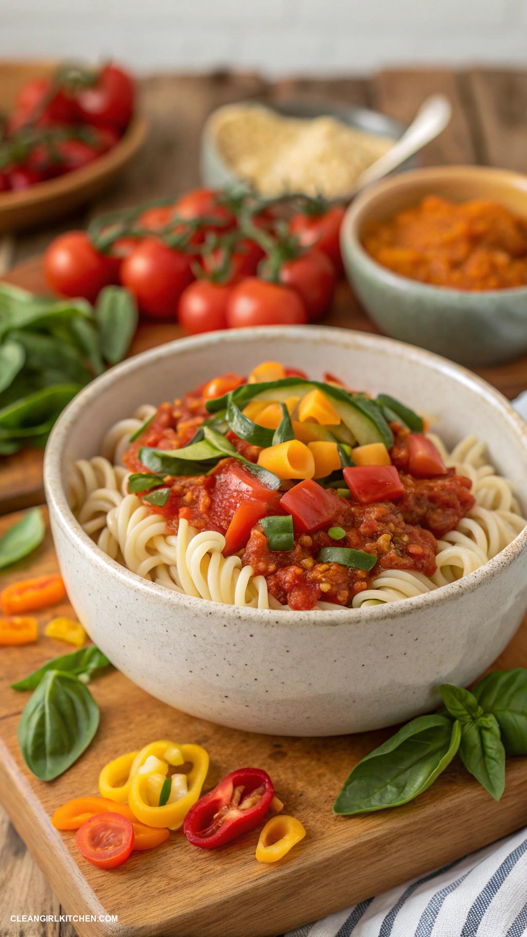 healthy pasta recipes Lentil Pasta with Vegetable Marinara Sauce