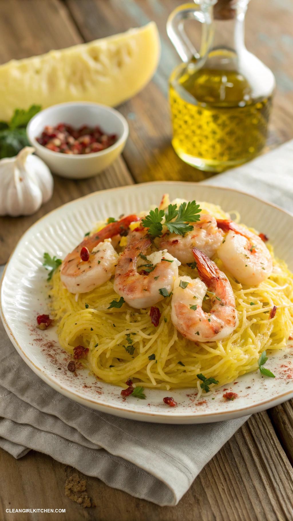healthy pasta recipes Spaghetti Squash with Garlic and Shrimp