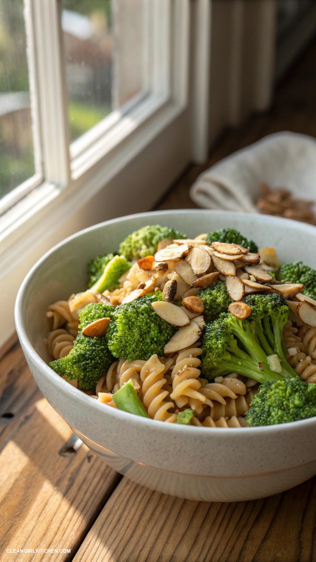 healthy pasta recipes Whole Grain Pasta with Broccoli and Almonds