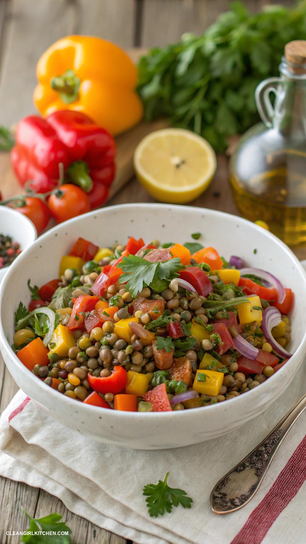 healthy salad recipes Mediterranean Lentil Salad with Bell Peppers