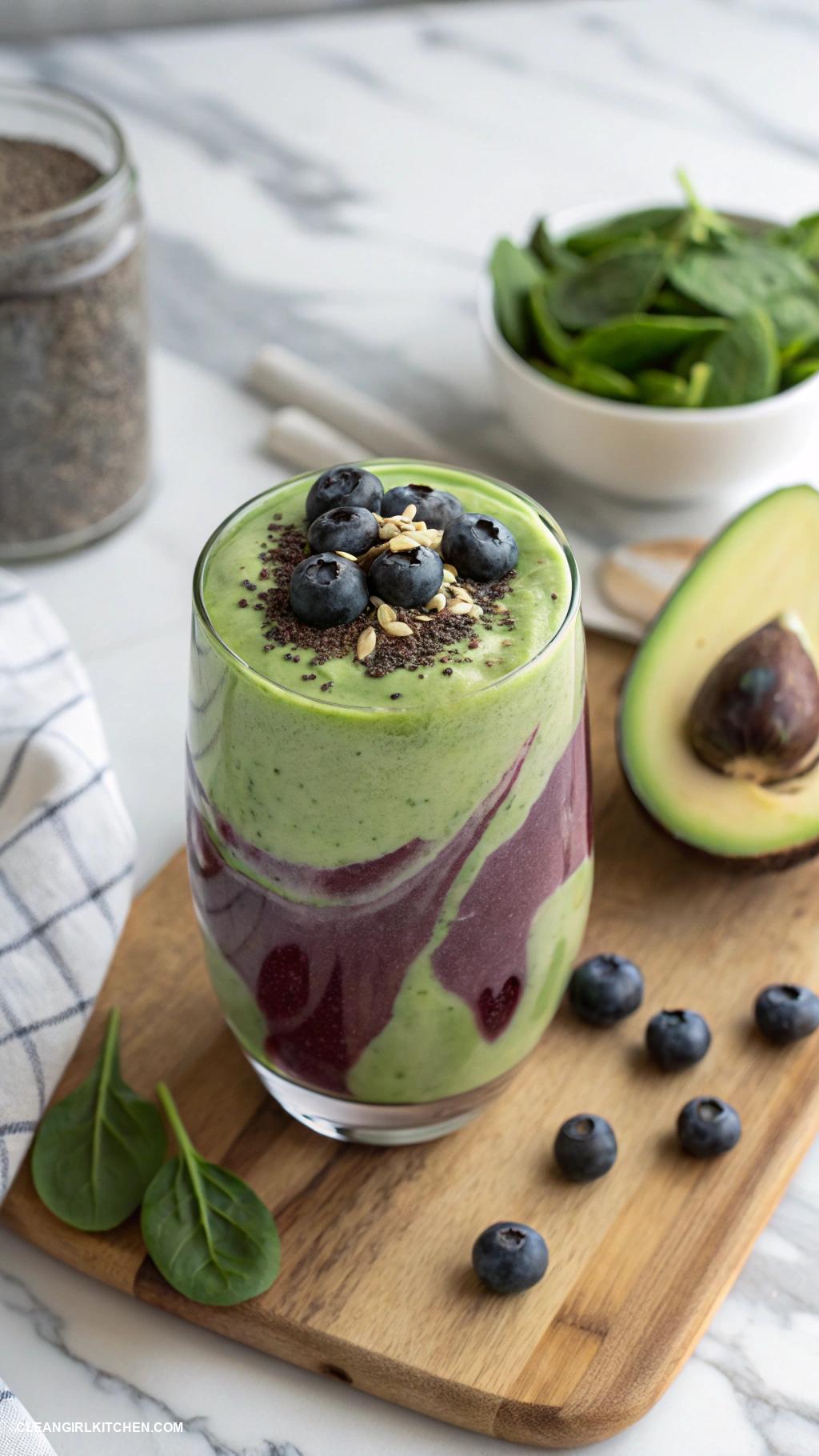 healthy smoothie recipes Avocado Blueberry Smoothie Blend avocado blueberries spinach and coconut milk for a creamy nutrient rich drink