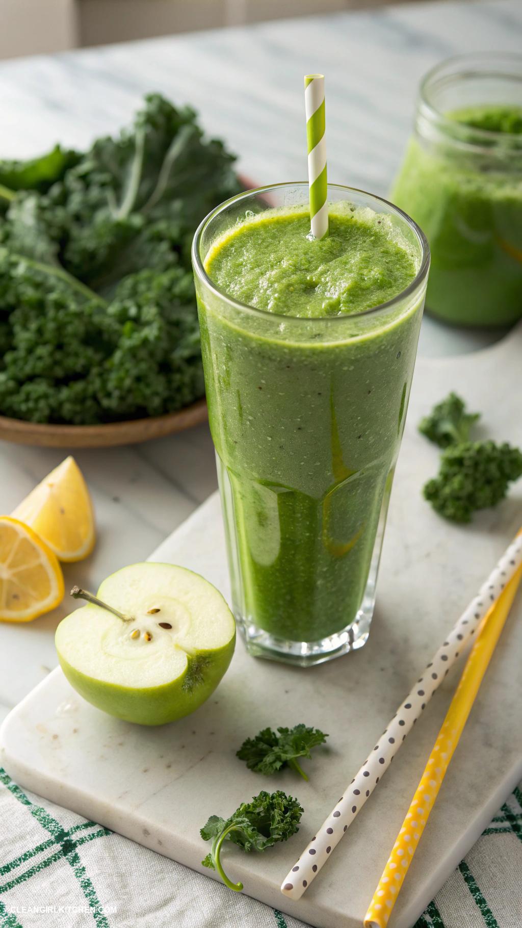 healthy smoothie recipes Green Detox Smoothie Mix kale cucumber green apple lemon juice and coconut water for a detoxing boost