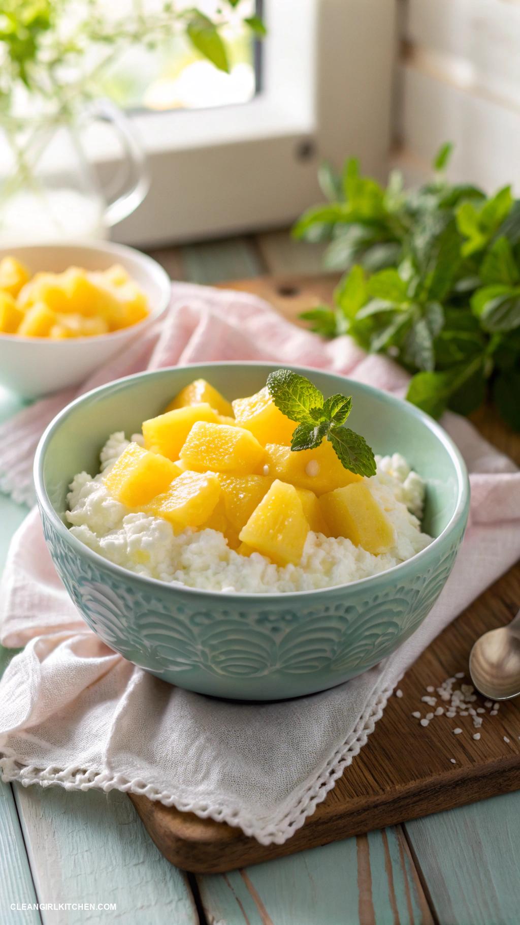 healthy snacks Cottage cheese with pineapple chunks