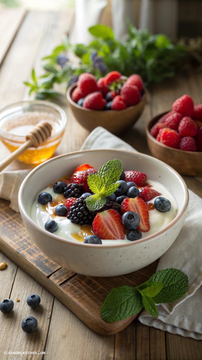 healthy snacks Greek yogurt with fresh berries