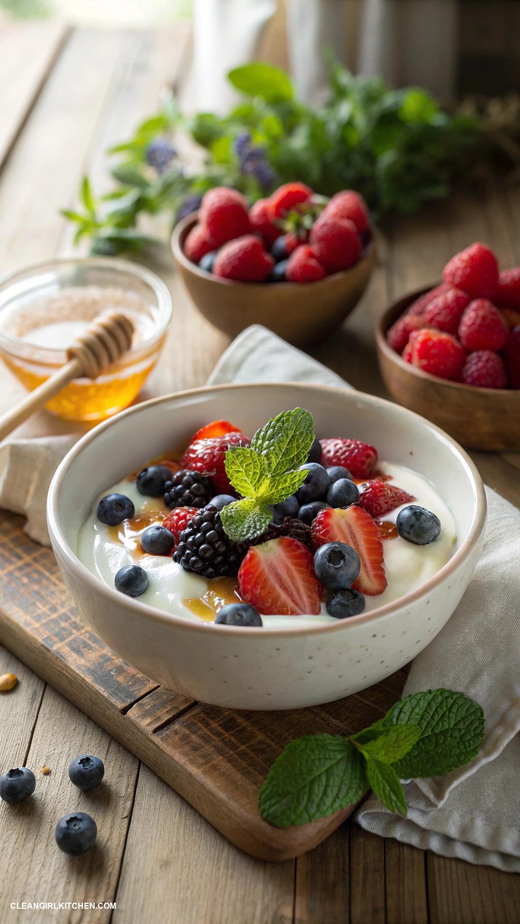 healthy snacks Greek yogurt with fresh berries