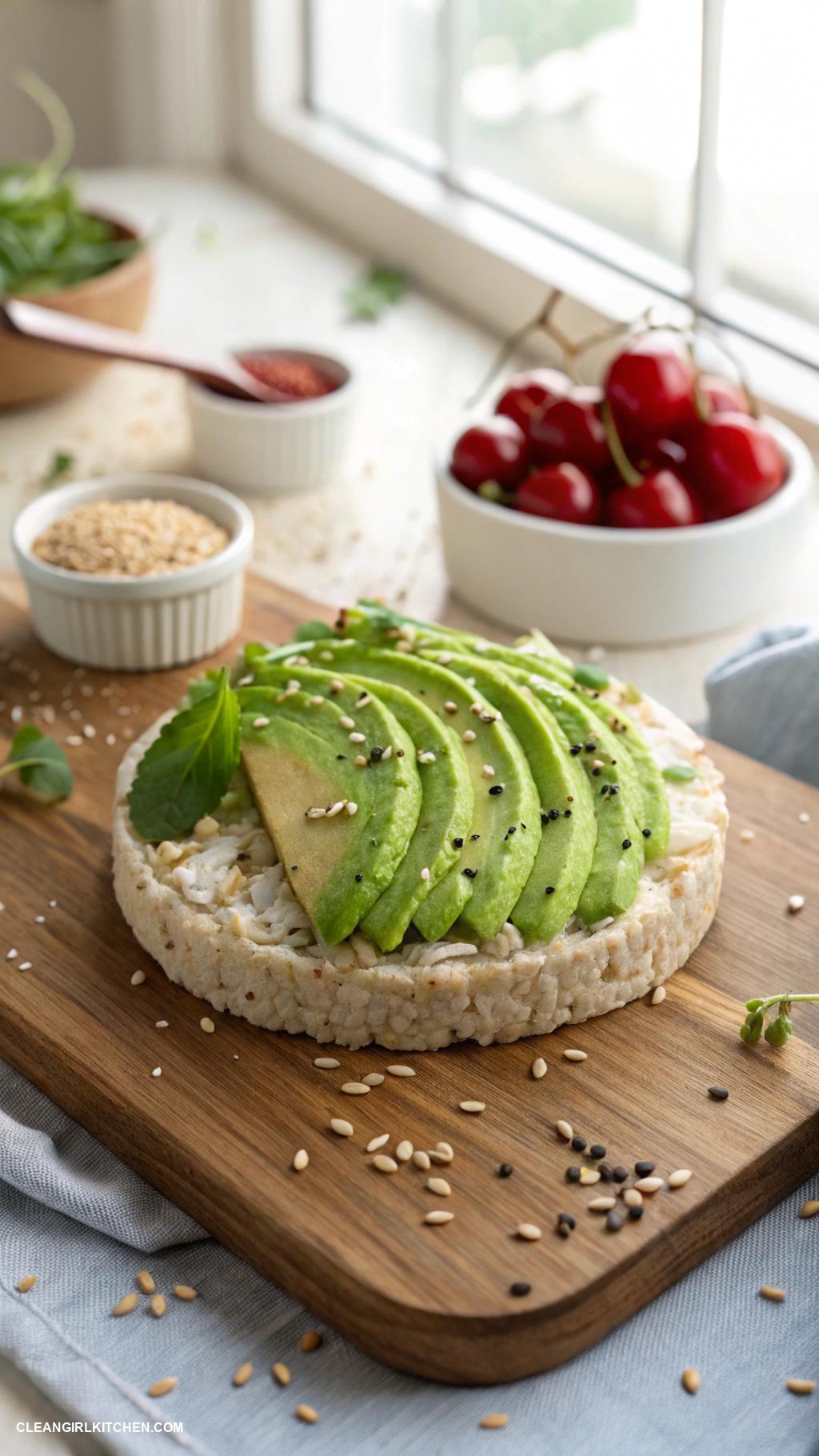 healthy snacks Rice cakes topped with avocado