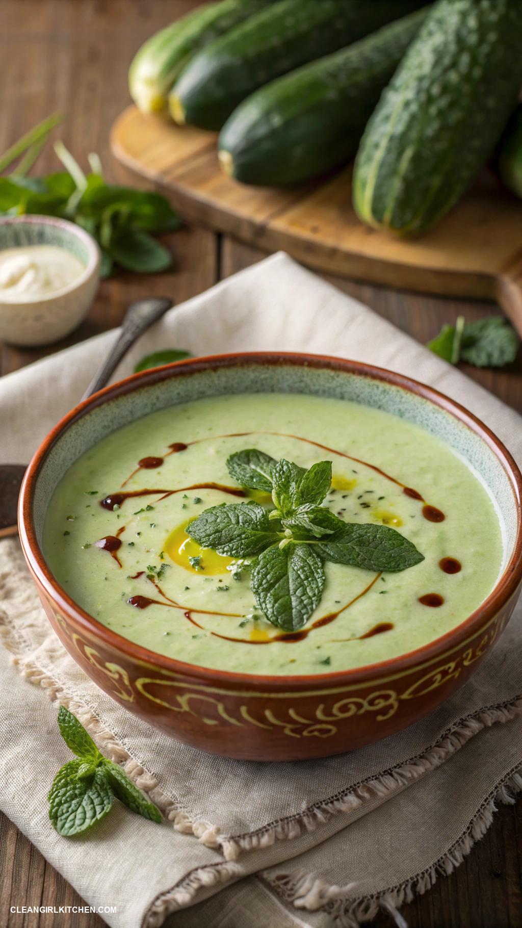 healthy summer meals Chilled cucumber soup with mint garnish