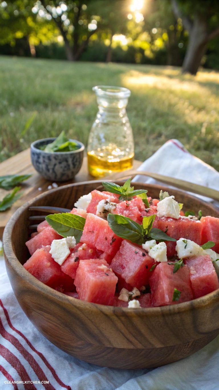 healthy summer meals Watermelon and feta salad with basil