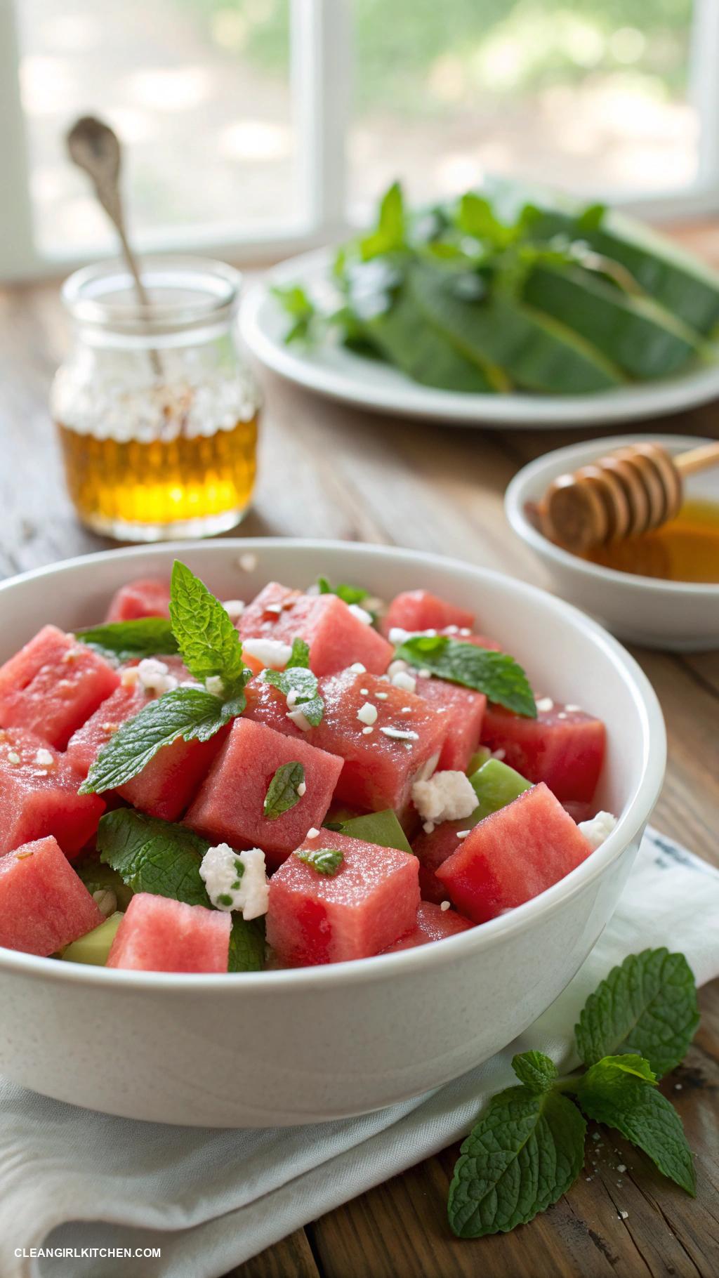 healthy summer snacks Chilled watermelon and mint salad