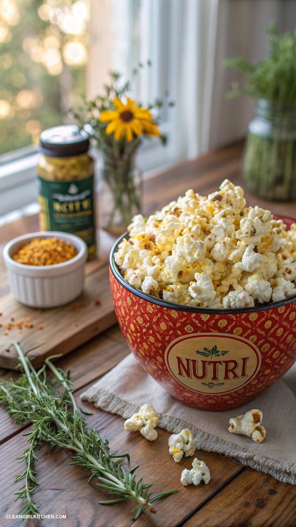 healthy summer snacks Popcorn seasoned with nutritional yeast