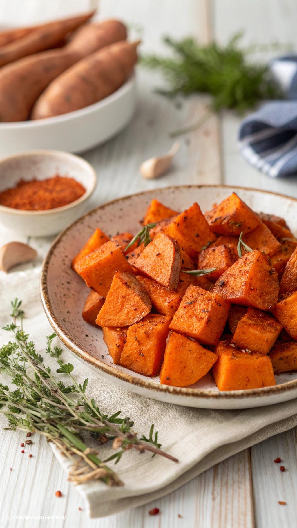 healthy veggie side dishes Crispy Roasted Sweet Potatoes with Paprika