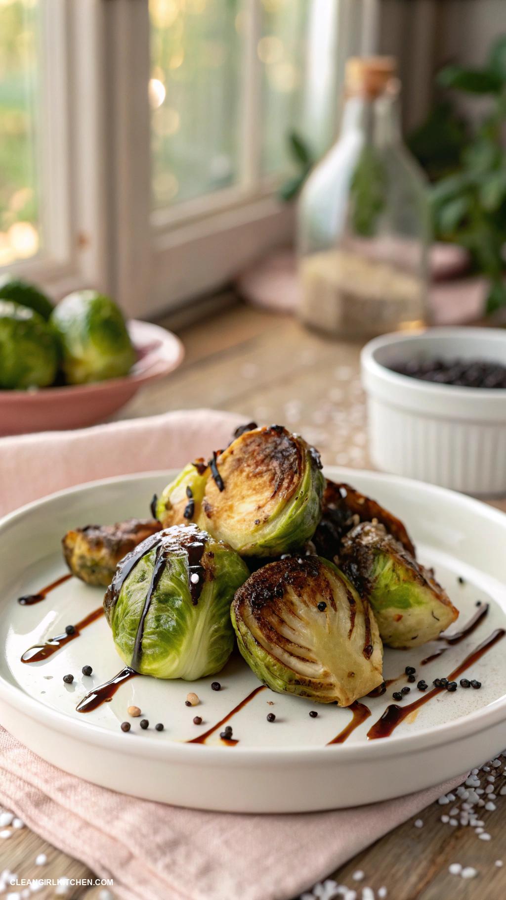 healthy veggie side dishes Roasted Brussels Sprouts with Balsamic Glaze