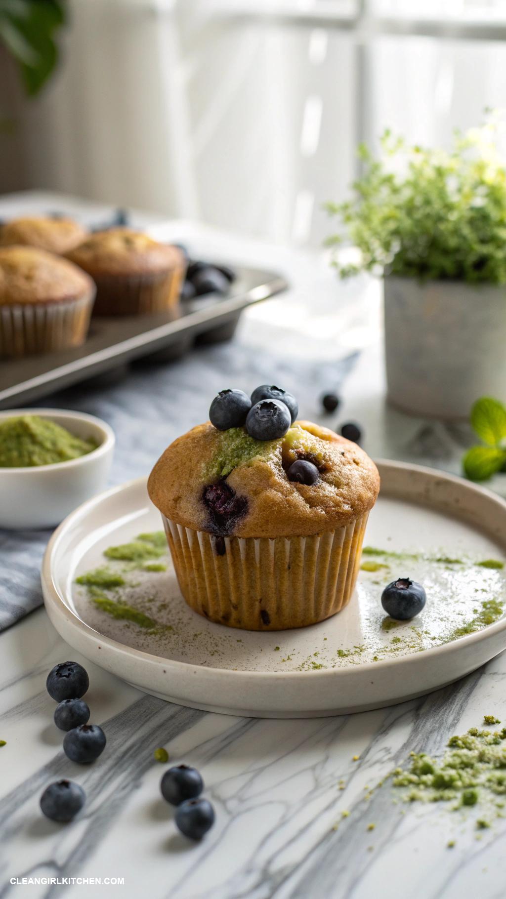 blueberry matcha muffins