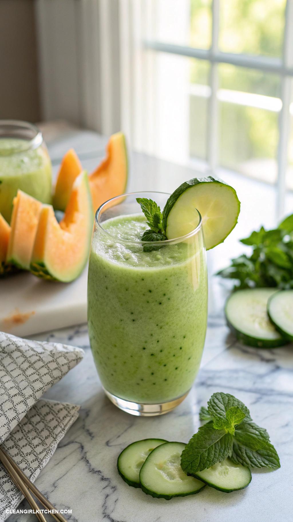 clean girl smoothies Cucumber Melon Smoothie Cucumber honeydew melon lime juice and water