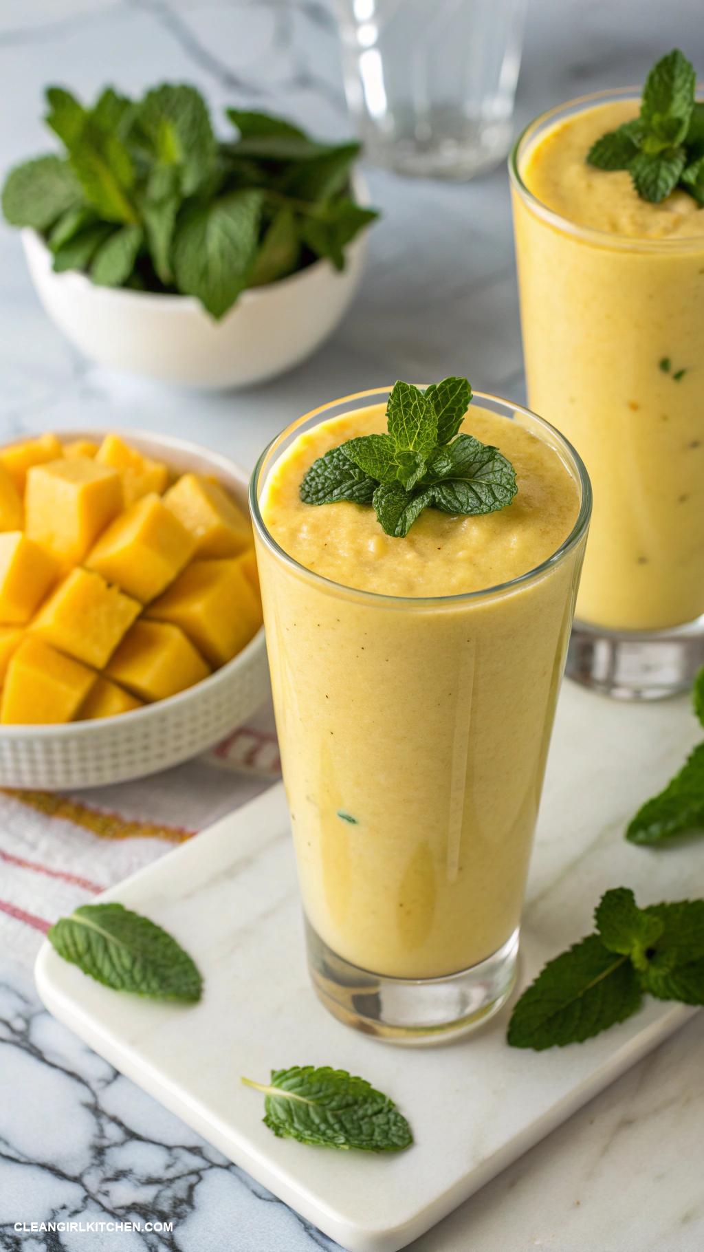 clean girl smoothies Mango Mint Smoothie Mango fresh mint Greek yogurt and coconut milk