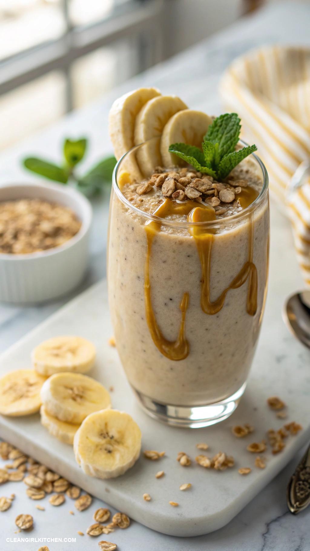 clean girl smoothies Nutty Banana Oat Smoothie Banana rolled oats almond butter and unsweetened almond milk
