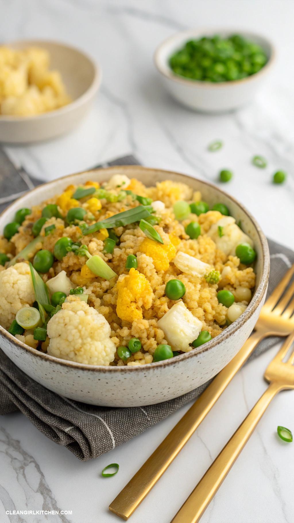 easy clean dinner recipes Cauliflower Fried Rice with Eggs and Peas