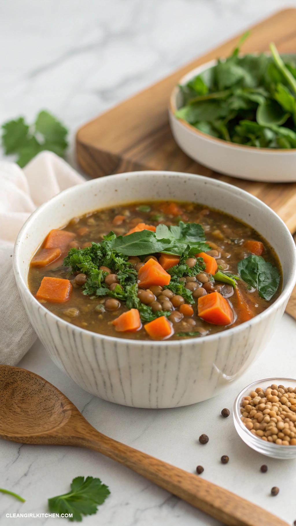 easy clean dinner recipes Lentil Soup with Spinach and Carrots