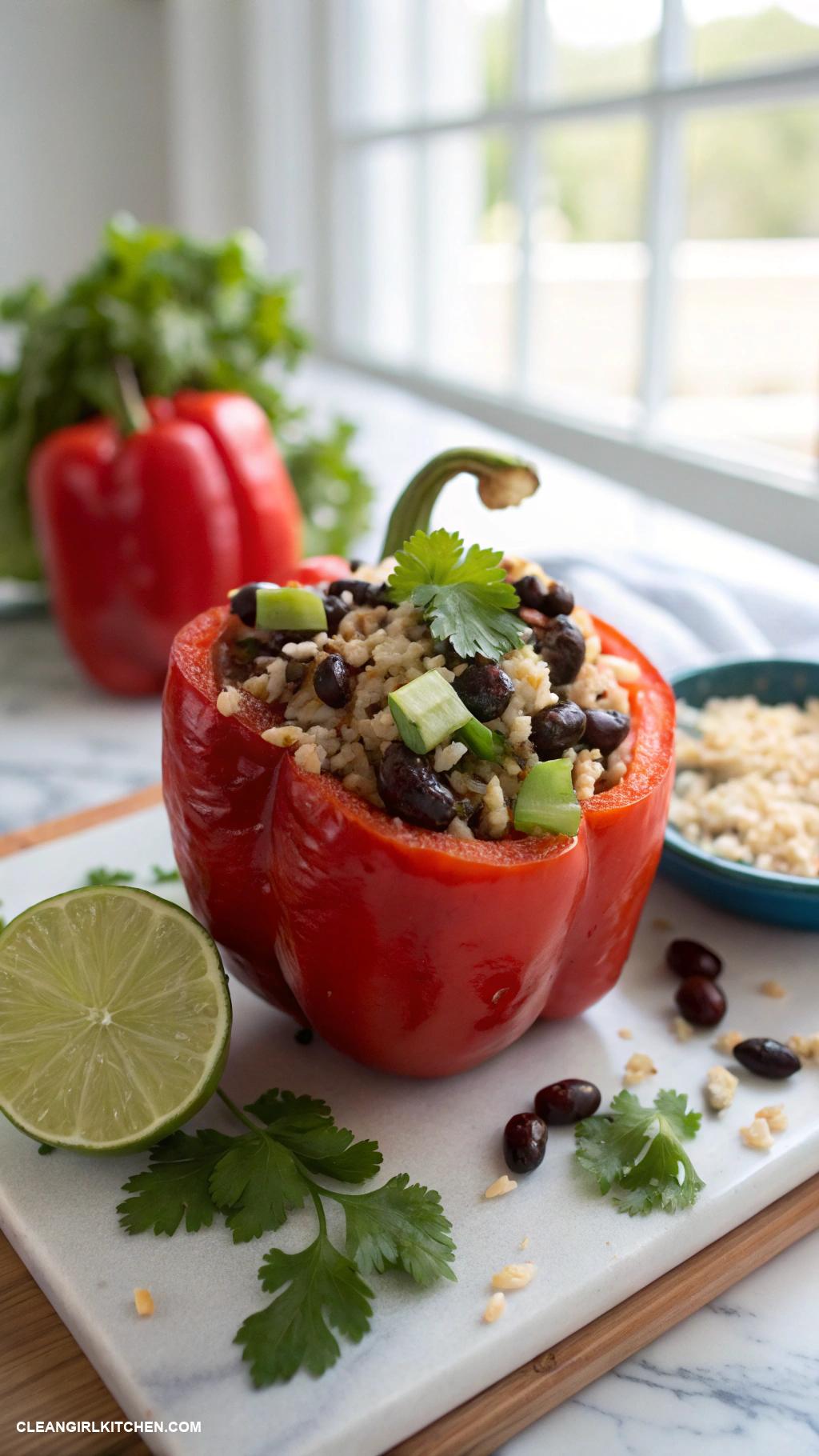 easy clean dinner recipes Stuffed Bell Peppers with Brown Rice and Black Beans