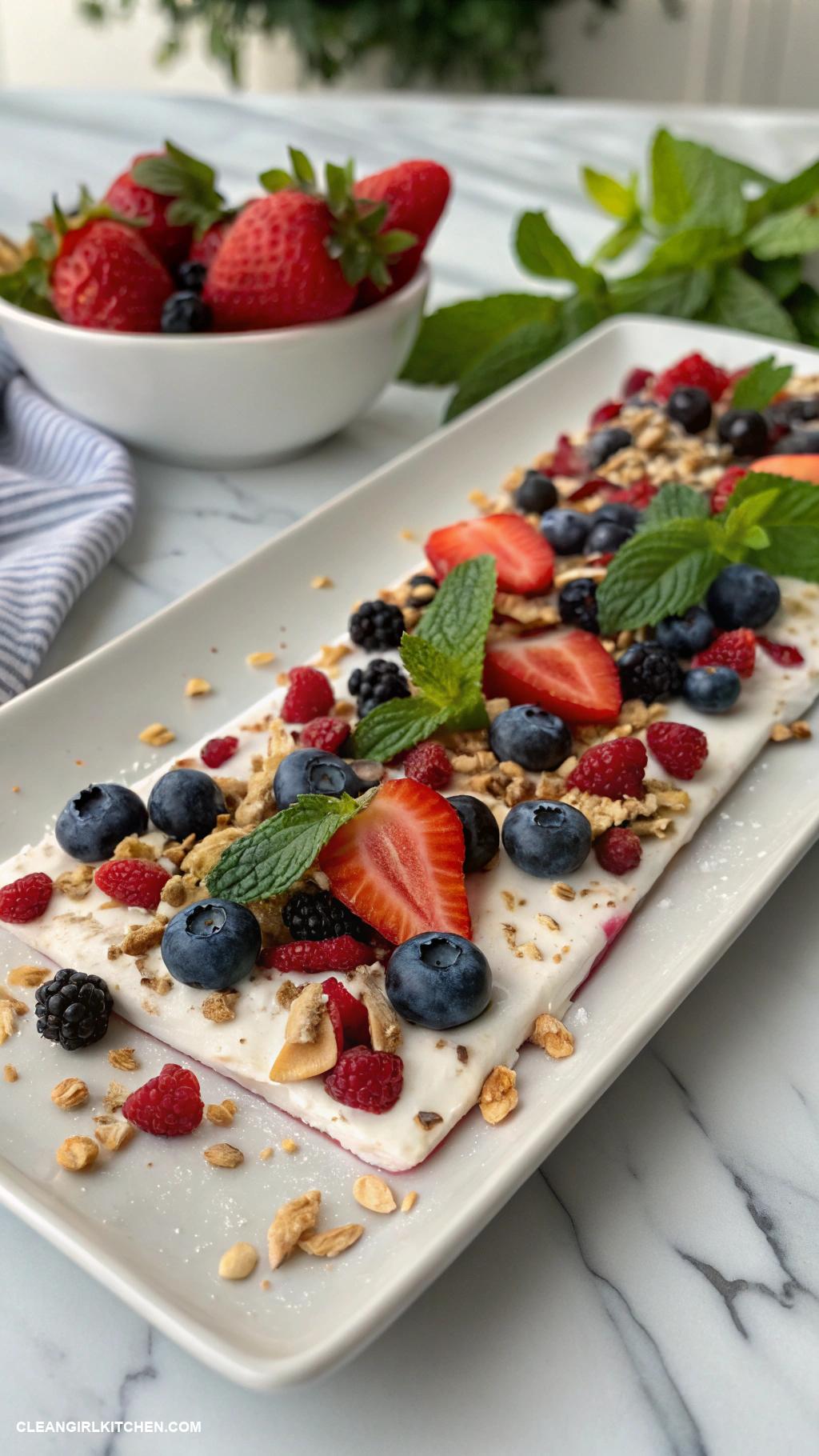 frozen greek yogurt bark with berries and granola