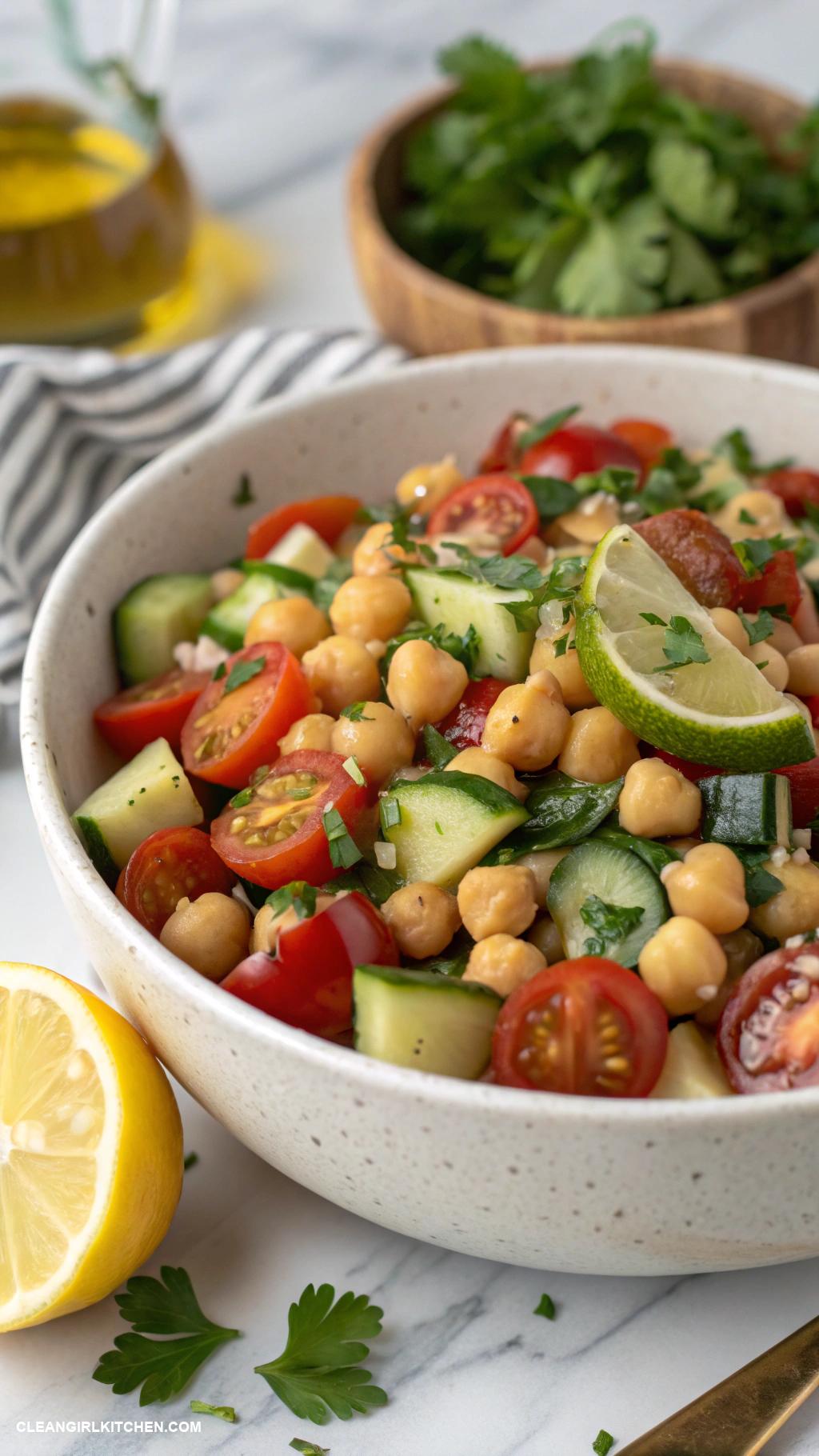 healthy brunch ideas Chickpea Salad with Cucumber Tomatoes and Olive Oil