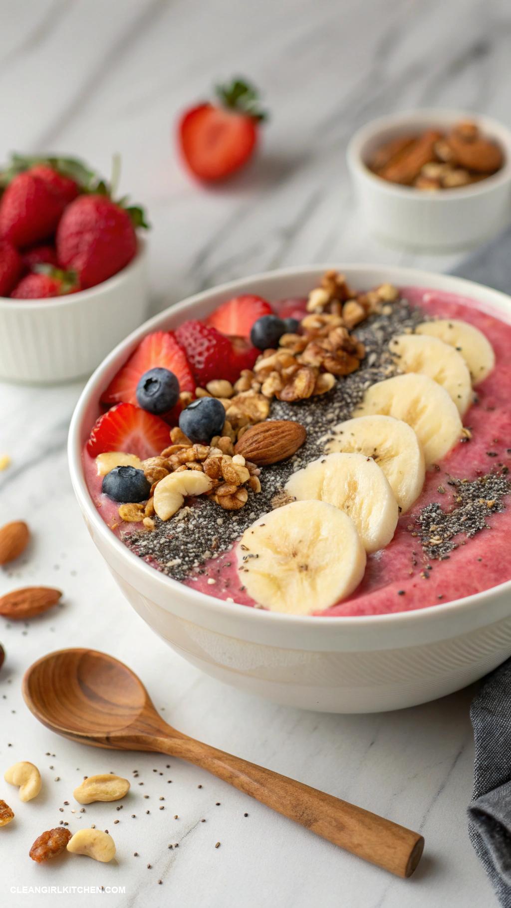 healthy brunch ideas Smoothie Bowl topped with Nuts and Seeds
